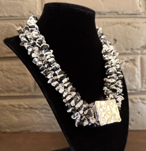 Halskette Sterling Silber Onyx Quarz Statement Israel handgehämmert Würfel Handwerker - Bild 1 von 19