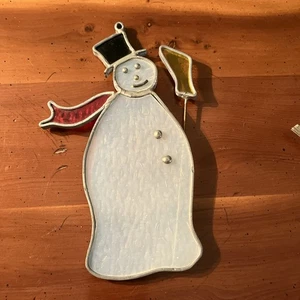 Vintage Buntglas Schneemann Sonnenfänger - Weihnachtsdeko groß - Bild 1 von 3