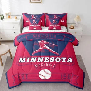 Boys Baseball Comforter Set with Sheets 7 Piece Twin Size Minnesota Bed in a ... - Picture 1 of 7