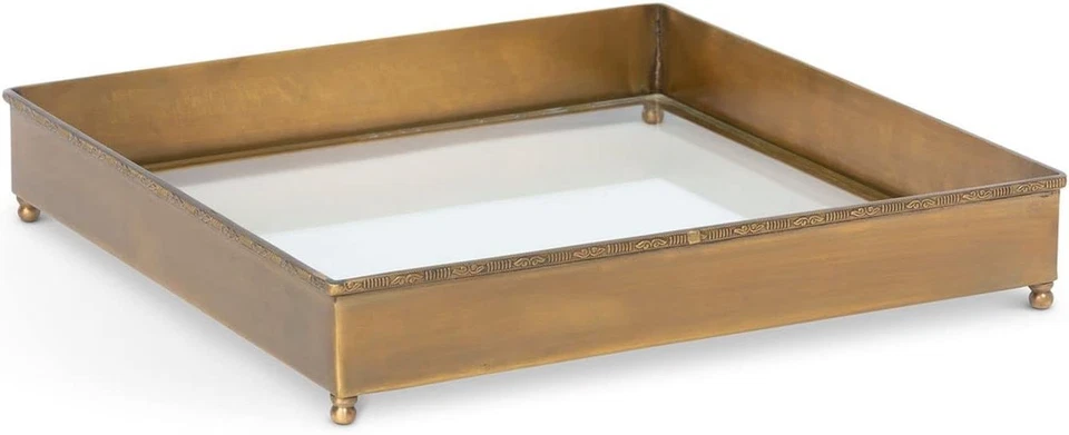 Brass and Glass Escritoire Square Tray Vintage Decorative Accent - Image 1 of 2