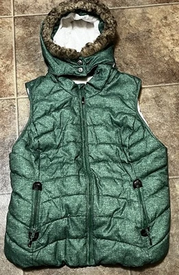 Зеленый чай выстеганный пуховик жилет зеленый съемный капюшон размер XXL молнии шерпа с подкладкой - Изображение 1 из 4