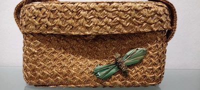 20 世纪 50 年代意大利手工草袋绿色 BUG 手工编织精美设计撕裂 — 第 1/4 张图片