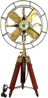 Ventilador Náutico Vintage Hogar y Oficina Altura Ajustable Soporte Madera Ventilador Decoración Artículo Foto 1 de 3