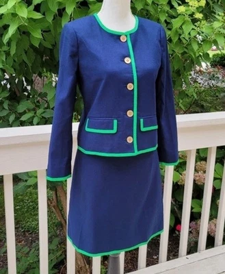 J.Crew Tipped Lady Jacket and Skirt Set Navy Basketweave Size 4 - Image 1 of 4