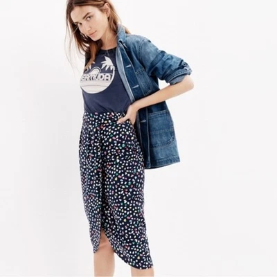 J. Crew 尺码 10 Confetti Ratti Happy Cat 印花棉质人造裹身郁金香裙 — 第 1/4 张图片