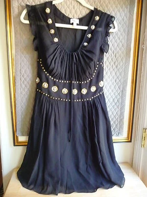 Vestido Temperley of London Talla 6 Medianoche Seda Gasa con Slip Oro Plata Perla Foto 1 de 4