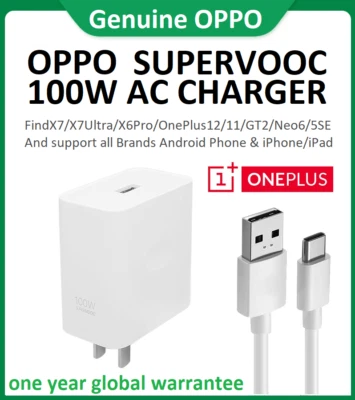 Original OPPO SUPERVOOC 100W Fast AC Charger+USB Cable for OnePlus Realme Phones - Image 1 of 4