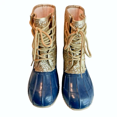 Botas de Lluvia Sugar Girls Brillo Talla 6 Jóvenes Marrón Azul Zapatos Foto 1 de 4