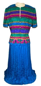 Vintage Adrianna Papell Sz 14 100% Silk Midi Skirt Suit 2 Piece Set Jewel Tones - Picture 1 of 8
