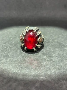 New Turkish 925 Antique Finish Sterling Silver Red Stone Men’s Ring Size 11 - Picture 1 of 15