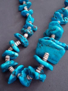 Vintage Navajo Santo Domingo gem blue turquoise heishi necklace, 100 grams - Picture 1 of 9