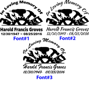 In Loving Memory - Herramientas Sierra Martillo Llave Manitas Adhesivo Calcomanía Personalizada - Imagen 1 de 3