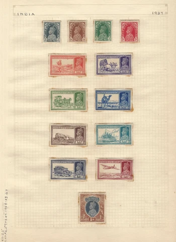 1937 INDIA MINT STAMPS #150-162 SHORT SET IN CLEAR PROTECTORS Cover