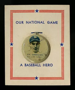 1938 PM8 PM-8 OUR NATIONAL GAME PIN ~ JOE DiMAGGIO ~ WITH BACKING - Bild 1 von 2