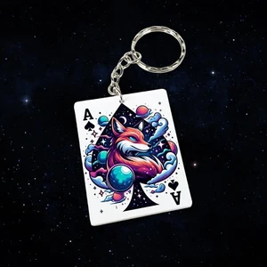 Cosmic Space Fox Spielkarte Schlüsselring/Schlüsselanhänger coole Geschenkidee - Bild 1 von 3