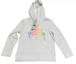 Adidas Girls Hoodie Large Logo White Size Small 7/8 - 100% Poly - Picture 1 of 3