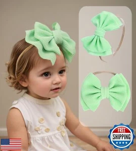 Kenjudess Super Stretchy Soft Nylon Baby Girls Headbands with Bows Colorful L - Picture 1 of 5