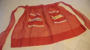 Vintage Half Apron SHEER RED Sweetheart, Lace & Ribbon Trim - Picture 1 of 4