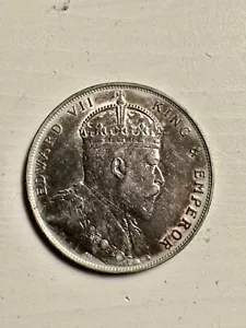 1907 Traits Settlements King & Emperor Edward VII One Dollar Silver Coin - Picture 1 of 2