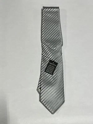 Corbata para hombre Angelo Rossi con patrón de rayas plateadas hecha a mano NUEVA Foto 1 de 3