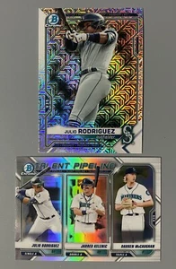 2- 2021 Bowman Chrome: Julio Rodriguez Mojo Refractor, Talent Pipeline w/Kelenic - Picture 1 of 2