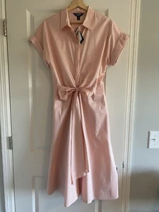Lauren Ralph Lauren Women Tie-Front Midi Shirtdress Pink Size 8 New - Picture 1 of 4