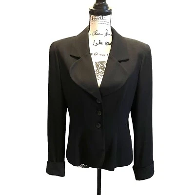 Chaqueta Blazer Henri Bendel Negra Talla 6 A Medida Vintage Puño Enrollado Oficina Foto 1 de 4