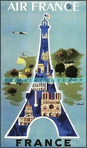 Eiffel Tower 1952 Paris France )Vintage Poster Print Retro Travel Tourism Decor - Picture 1 of 4