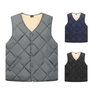 Gilet corto uomo caldo peluche ispessito gilet piumino cotone bottoni nero - Foto 1 di 20