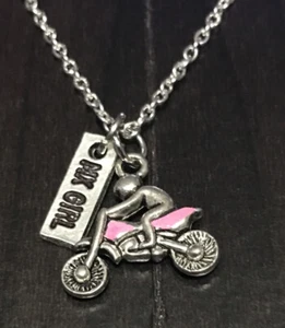 Mx Girl  Dirt bike Silver Charm Necklace Motocross Pink Diva Racing - Picture 1 of 1