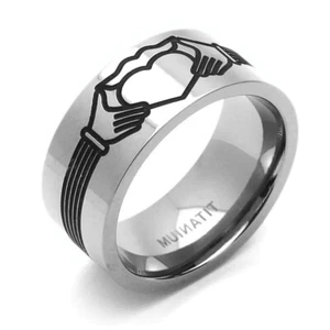 Men 9MM Comfort Fit Titanium Wedding Band Claddagh Design Flat Ring - Picture 1 of 4