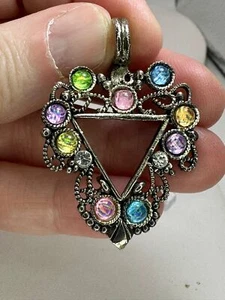 Dreieck Anhänger farbige Cabochons Vintage Silber Anhänger M-5057 - Bild 1 von 3