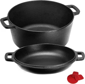 2 in 1 Pre Seasoned Dutch Oven with Skillet Lid for Induction Electric Grill - Picture 1 of 6