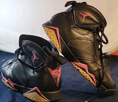 Nike Air Jordan 7 Niñas Retro Top Alto Negro Rosa 442961-018 Niños Talla 3Y Bonito Foto 1 de 4