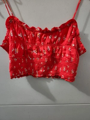 Free People Top Mujer S Rojo Kaia Corsé Corto Tanque Cami Correa Floral Calzoncillo Boho Foto 1 de 4
