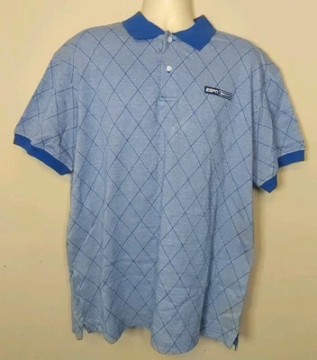 ESPN Men Blue Diamond Pattern Woven Cotton Collared Shortsleeve Polo Size L - Image 1 of 4