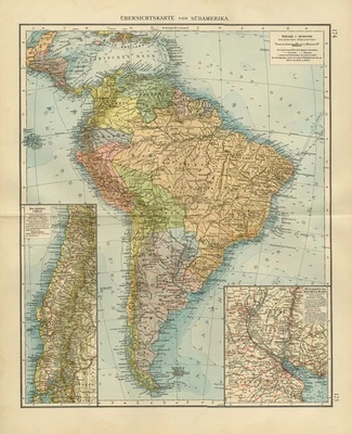 Antique Map-SOUTH AMERICA-BRAZIL-CHILE-ARGENTINA-RIO DE LA PLATA-Andree-1904 - Image 1 of 4
