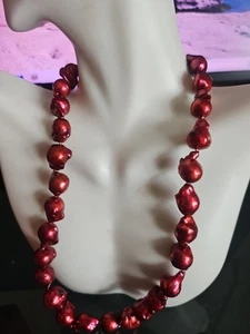 QVC SILVER 925 RED Baroque Pearls 20mm INDIVIDUALLY KNOTTED Necklace 18" NWOT - Picture 1 of 11