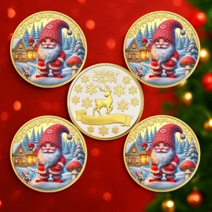 5XCheerful Navidad Gnomo Moneda Feliz Navidad Vacaciones Coleccionable Regalo Decoración - Imagen 1 de 16