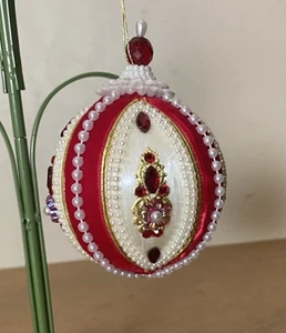June Zimonick rote Perle und Kristallperlen Ornament Vintage - Bild 1 von 6