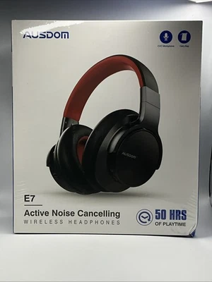 AUSDOM E7 Bluetooth Noise Cancelling Headphones, Microphone, 50Hr - Red/Black - Image 1 of 4