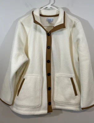 NEW Croft Barrow Jacket Fleece Womens sz 2X Cream Tan Button Pocket Sherpa Teddy - Image 1 of 4