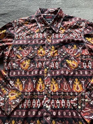 Camisa a Presión Rock And Roll Denim Azteca Perla Hombres Mediana Vaquera Naranja Roja Foto 1 de 4