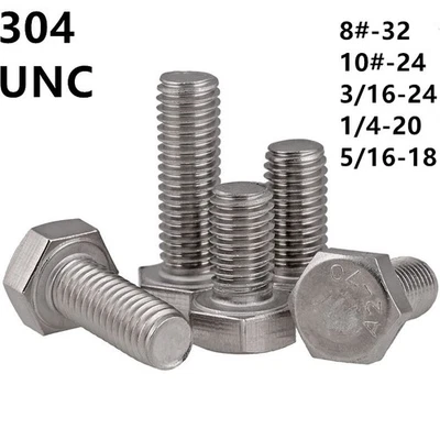304 Stainless Steel Hexagon Bolt Hex Head Cap Screws 8# 10# 3/16 1/4 5/16 - image 1 of 4