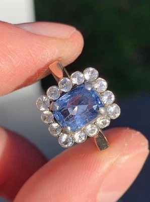 Anillo antiguo excepcional con racimo de zafiro natural de oro rosa de 9 quilates de 1,25 quilates Foto 1 de 4