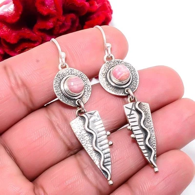Rhodochrosite - Argentina Handmade 925 Sterling Silver Earring 2.34" E83217 - Image 1 of 4