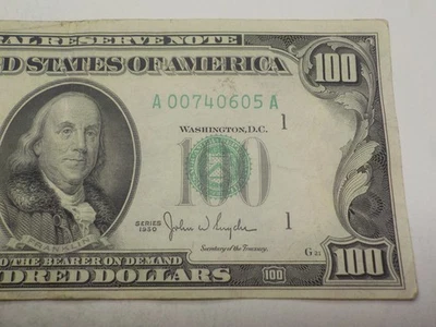 RARE BOSTON 1950 $100 DOLLAR BILL, LOW SERIAL NUMBER A00740605A - Image 1 of 4
