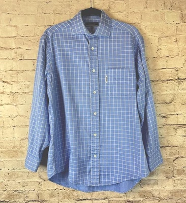 Faconnable мужской 15 1/2 R синий и белый клетку длинным рукавом рубашка на пуговицах хлопок - Изображение 1 из 4