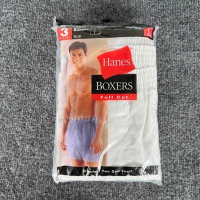 Pack de 3 boxers vintage Hanes de corte completo para hombre grandes blancos 2000 nuevos en paquete Foto 1 de 4
