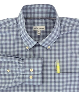 Peter Millar performance shirt XL blue gray gingham check stretch preppy golf - Picture 1 of 10